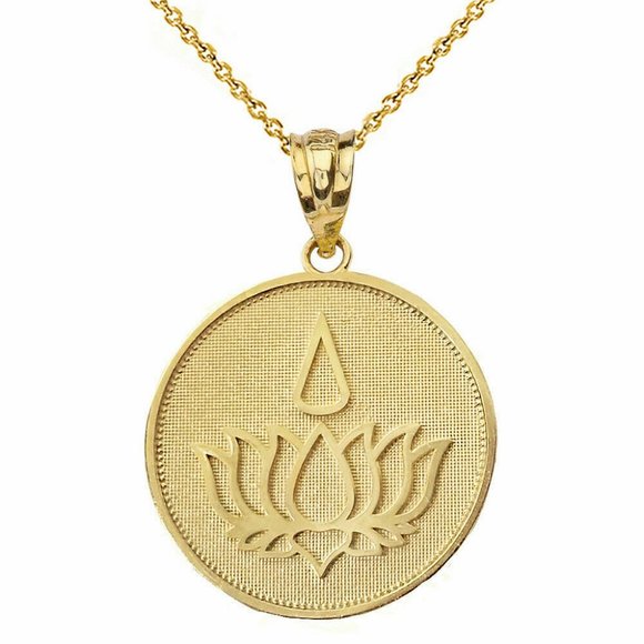 14K Real Gold Flower Blossom Teardrop Pendant